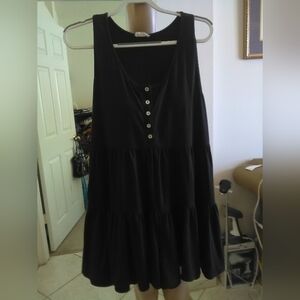 Entro Black Button-Up ROMPER RUFFLED SLEEVELESS SZ . MED PTP 19-23 CRAZY SOFT